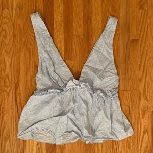 UO LINEN DEEP V RUFFLE TANK